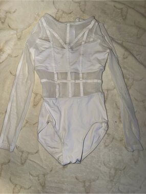 Weissman IC White Mesh Long-Sleeve One-Piece